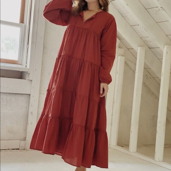 NWT Maelu Cotton Maxi Red Dress - Picture 2 of 5